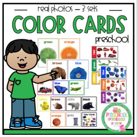 color cards  real   sets preschool printables