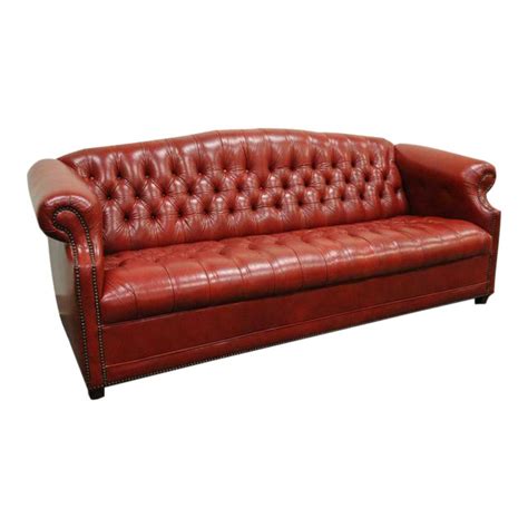 Vintage Mid Century Jasper Red Leather English Chesterfield Style