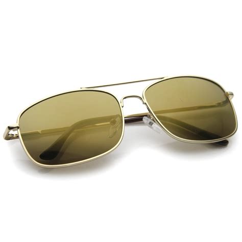 Men S Sports Square Gold Metal Mirrored Lens Aviator Sunglasses A026