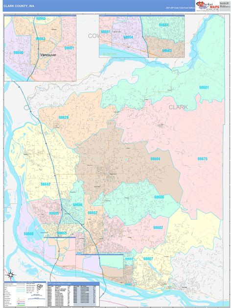 clark county wa wall map color cast style  marketmaps mapsales