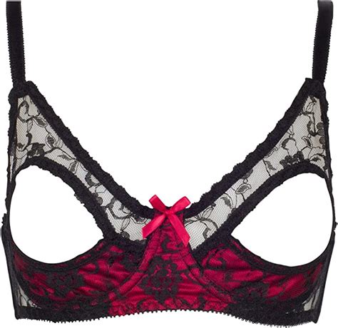 open cup bra peek a boo front show nipples underwire lace over satin