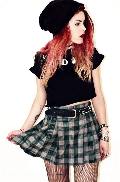 green plaid pleated skirt punk outfits punk rock girl style fashion