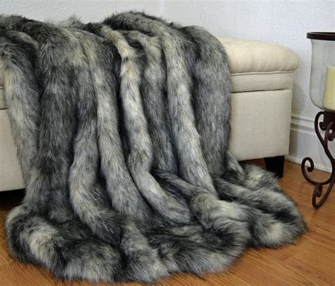 grey wolf faux fur blanket throw faux fur blanket faux fox etsy fuzzy blanket faux fur