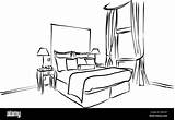 Hotel Coloring Sketch Room Drawn Bed King Size Hand Interieur Outline Alamy sketch template