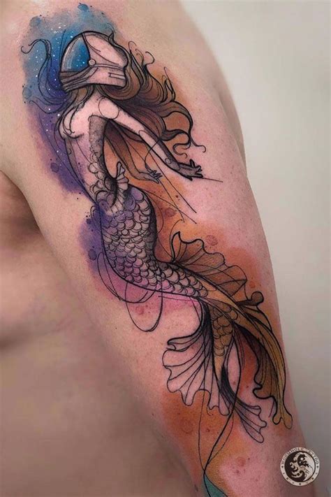 Mermaid Tattoo For Men By Tattoo Artist Renata Henriques Sao Paulo