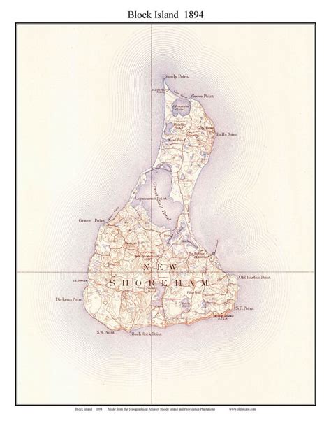 topographic map  block island  maps shows building locations topography