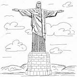 Cristo Redentor Christ Janeiro Turisticos Redeemer Brazil Brasilia Vecteur Tonal Aire Pia Modifi Graphique Sil sketch template