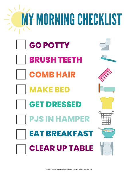 morning routine  printable daily routine chart