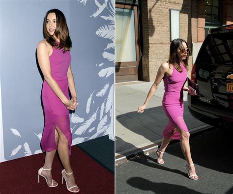 aubrey plaza in a pink dress famous nipple