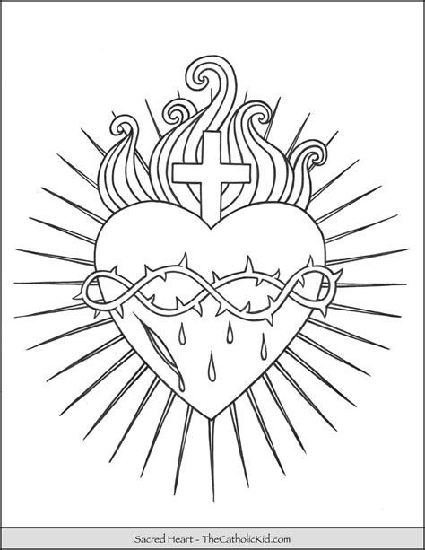 sacred heart coloring page thecatholickidcom