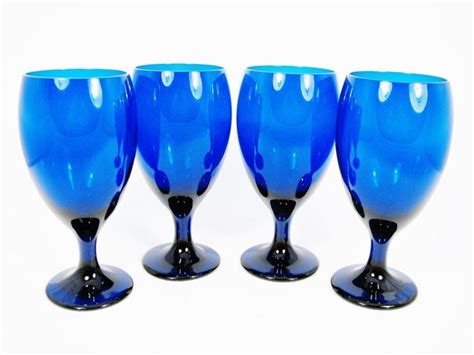 Libbey Premiere Cobalt Blue Iced Tea Goblet Glasses Footed Set Of 4 16