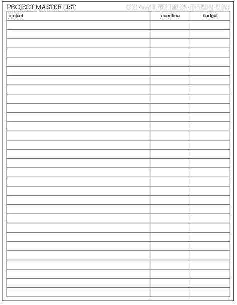 printable project master list  organize project  dos