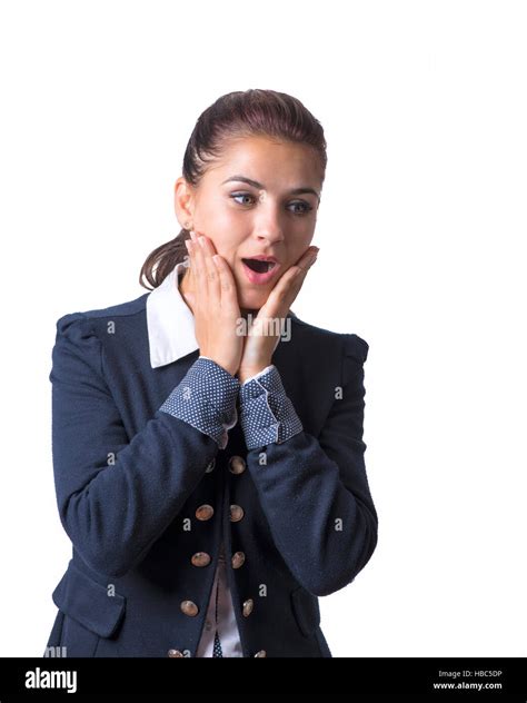 Mujer Sorprendió Poniendo Las Manos En La Boca Fotografía De Stock Alamy