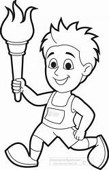 Clipart Torch Olympic Outline Boy Running Sports Transparent Available sketch template