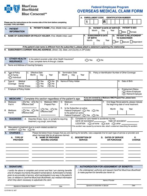 blue cross blue shield overseas claim form fill  printable