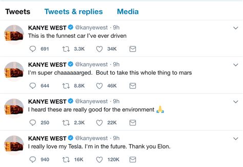 kanye west tweets his love for tesla