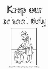 School Colouring Tidy Keep Poster Posters Rules Classroom Pages Clean Kids Litter Colour Activity Activityvillage Children Choose Board Bin Village sketch template