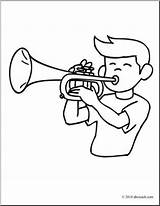 Trumpet Coloring Cartoon Getcolorings Color Playing Boy Getdrawings Drawing sketch template