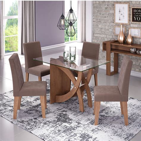 conjunto sala de jantar mesa flavia  cadeiras milena cimol savana