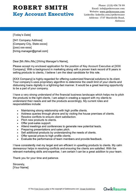 key account executive cover letter examples qwikresume