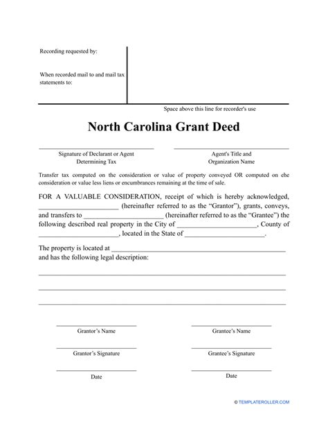 north carolina grant deed form fill  sign