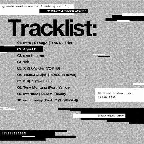 tracklist agustd agust  mixtape cover suga