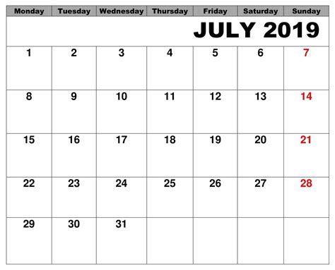 july calendar  printable
