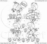 Playing Children Outline Coloring Outside Clipart Clip Illustration Royalty Bannykh Alex Background Clipground sketch template