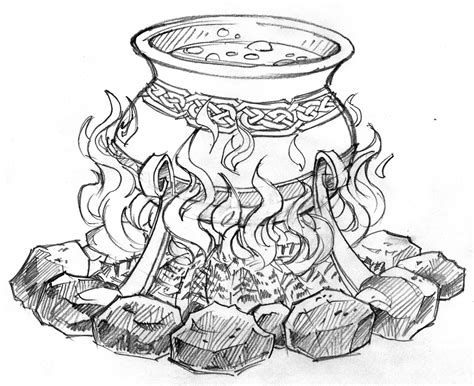 witches cauldron drawing sketch coloring page