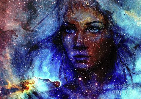 beautiful painting goddess woman  color space background  stars painting  jozef