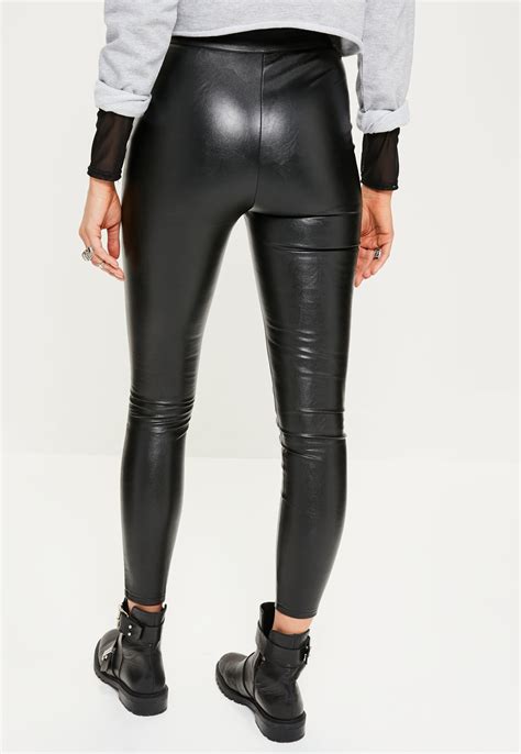 lyst missguided black lace up zip detail faux leather