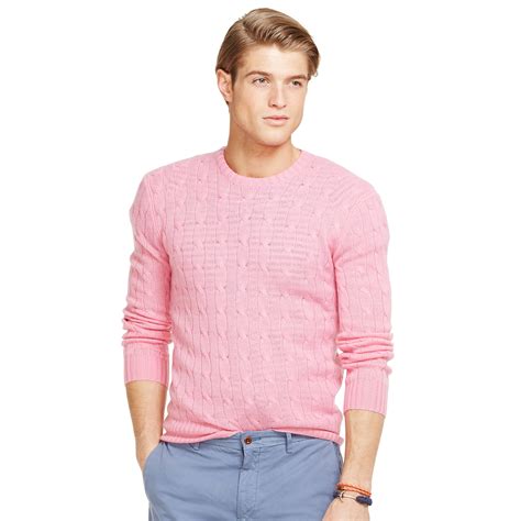 polo ralph lauren cable knit cashmere sweater  pink  men lyst
