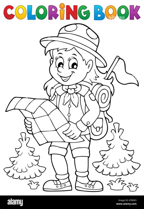 coloring book scout girl theme  stock photo alamy