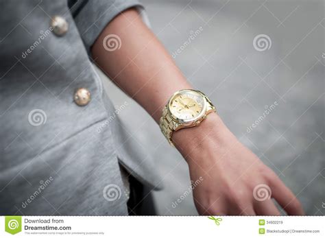 beautiful fashion woman hand with watch stock image