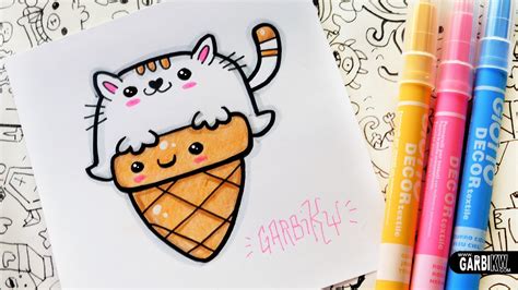 how to draw kawaii cat ice cream by garbi kw youtube