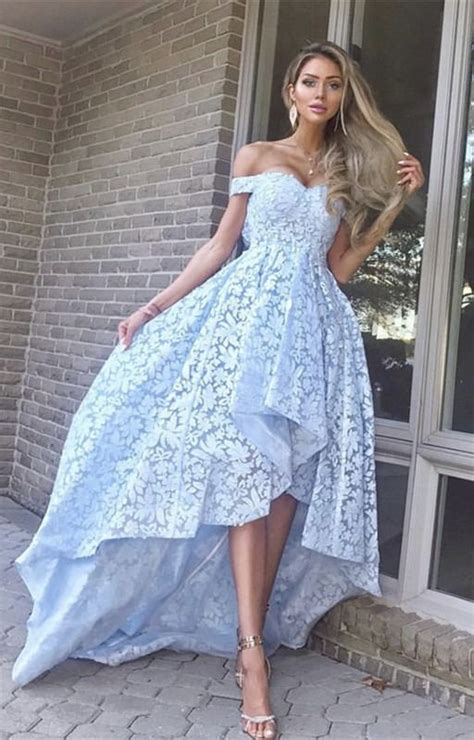 elegant off shoulder lace prom dresses front short long
