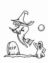 Coloring Ghost Witch Cemetery Pages Halloween Friendly sketch template