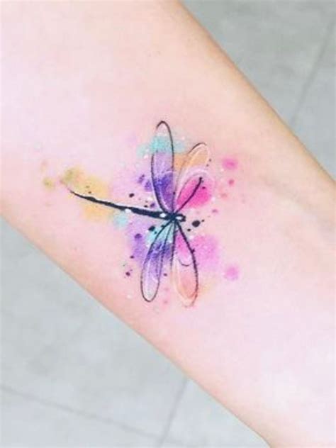Feminine Watercolor Dragonfly Tattoo