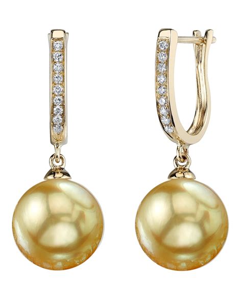 14k Gold Golden South Sea Cultured Pearl And Diamond Kim Earrings