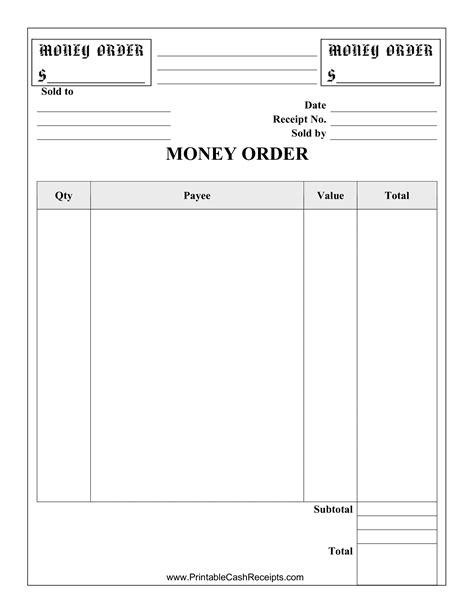 printable blank money order template printable word searches