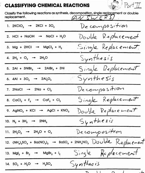 classifying chemical reactions lab worksheet answers db excelcom