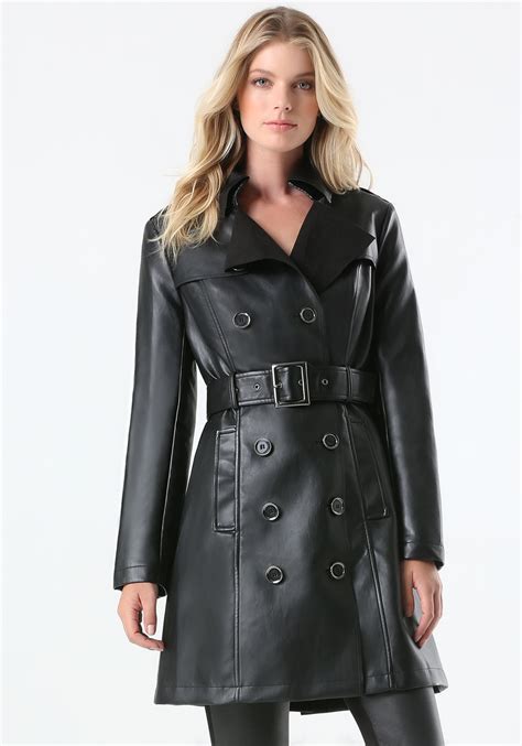 Bebe Faux Leather Trench Coat In Black Lyst