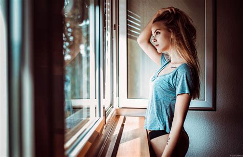 Wallpaper Women Model Blonde Window Looking Away Long Hair Ass