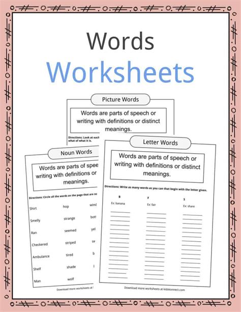 word examples types definition worksheets  kids