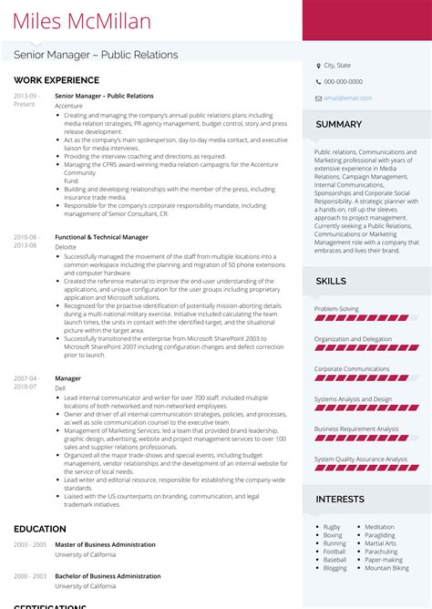 senior manager resume samples  templates visualcv