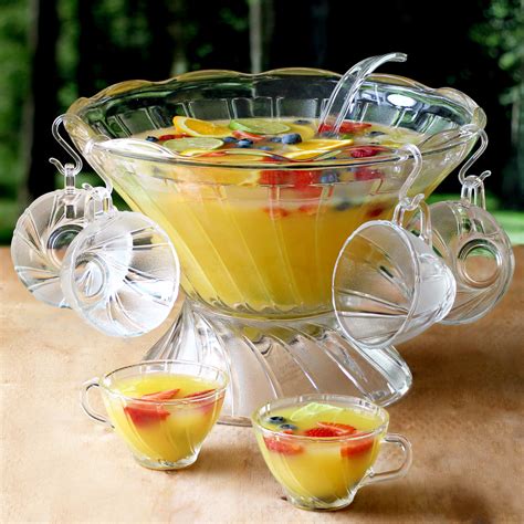 large glass punch bowl set   cups  drinkstuffcom