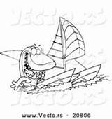 Shark Outline Coloring Vector Cartoon Catamaran Sailing Royalty sketch template