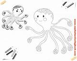 Coloring Cartoon Octopus Book Printable sketch template