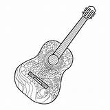 Guitar Coloring Vector Adults Acoustic Book Adult Zentangle Doodle sketch template