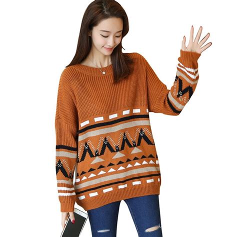 autumn winter new women sweaters fashionable loose geometric knitting